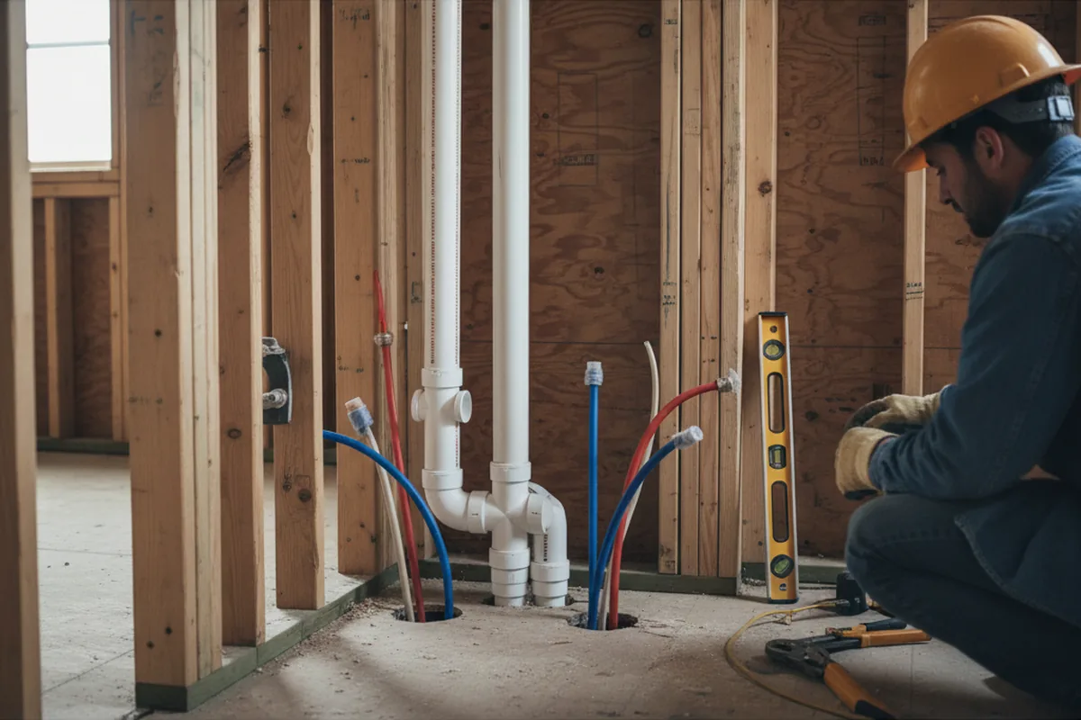 Drain and supply rough-in during Sump Pump Repair in Derwood